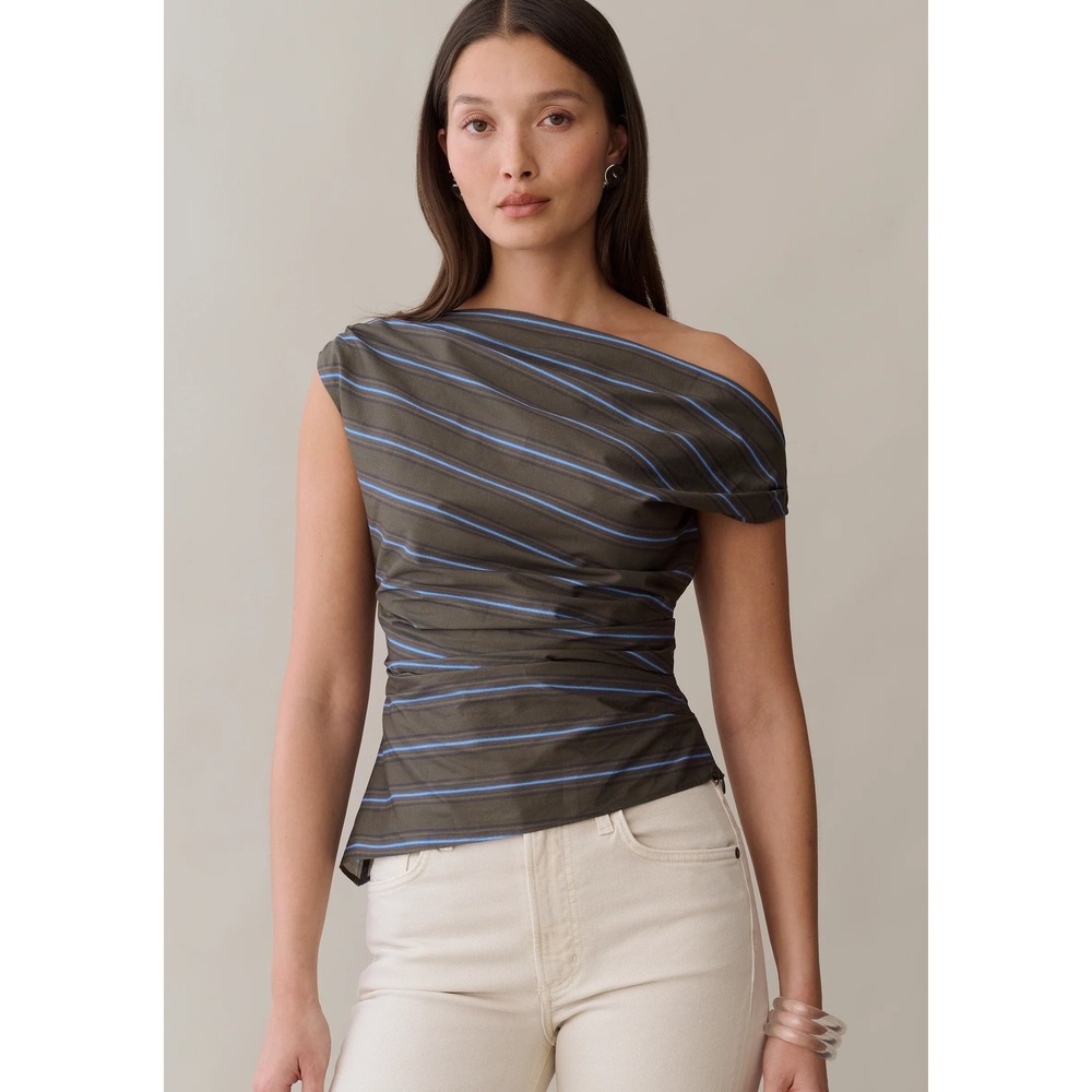 NWT o.p.t Tashi Off the Shoulder Cotton Top in Earthy Stripe - Size 2